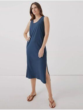 Pact Organic Cotton Softspun Tank Midi Dress In French Blue Sleeveless Size XL